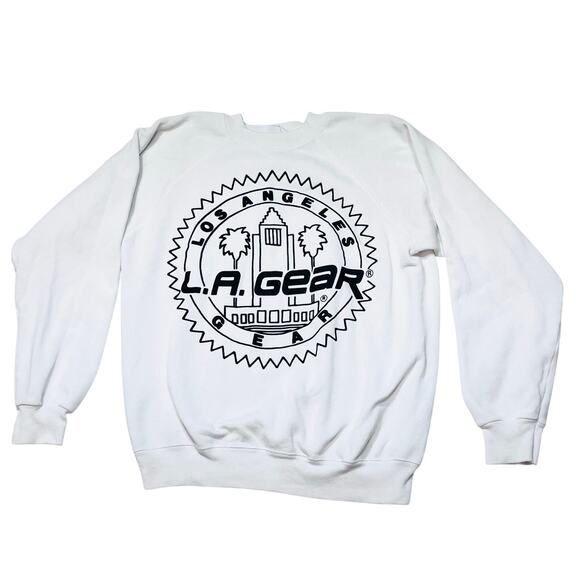 Vintage LA Gear City Logo Sweater Pullover Medium White 80s Crewneck Sweatshirt - Picture 1 of 7